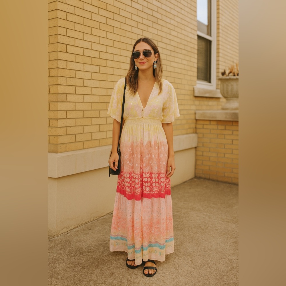 NWT House of Harlow 1960  Boho Ombre Flutter Sleeve Maxi Dress. Size; Small